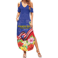 Puerto Rico Coat Of Arm Family Matching Summer Maxi Dress and Hawaiian Shirt With Thespesia Grandiflora Flowers - Wonder Print Shop