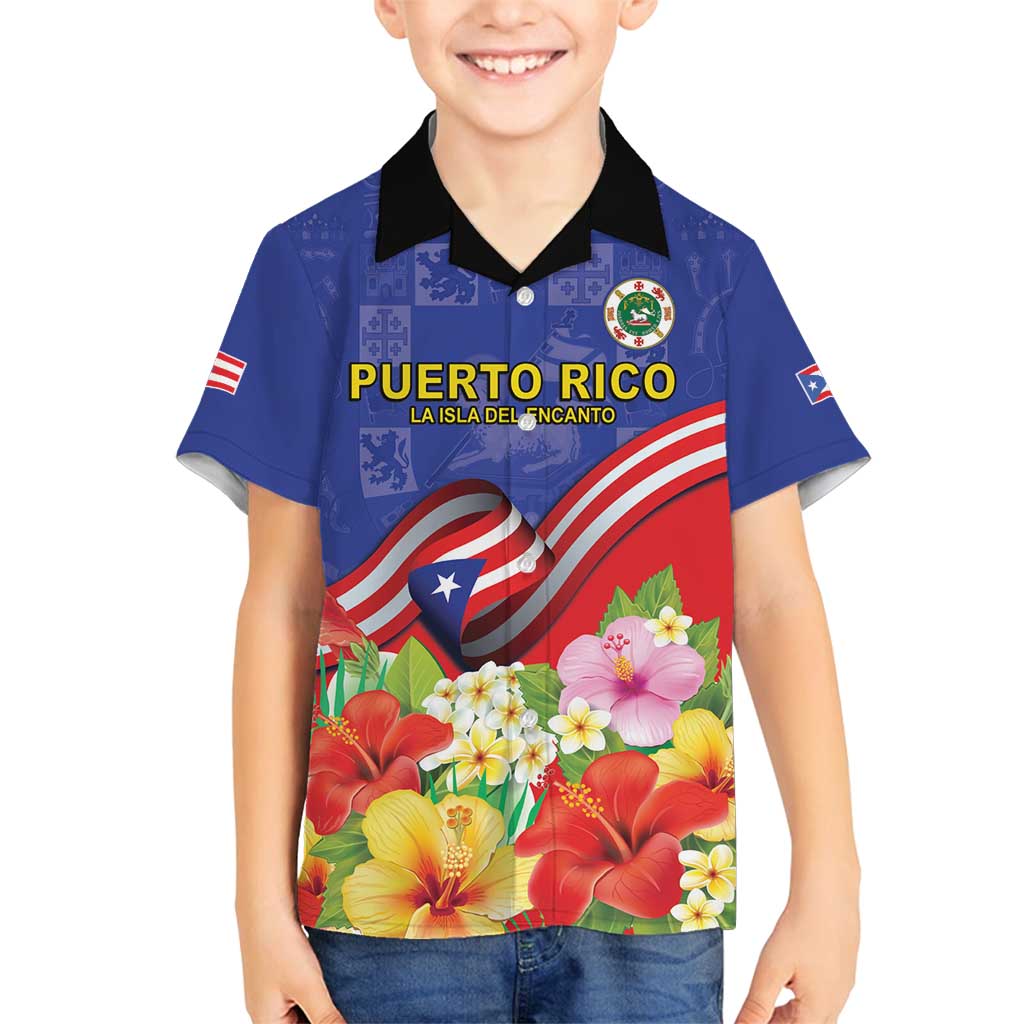 Puerto Rico Coat Of Arm Family Matching Summer Maxi Dress and Hawaiian Shirt With Thespesia Grandiflora Flowers - Wonder Print Shop