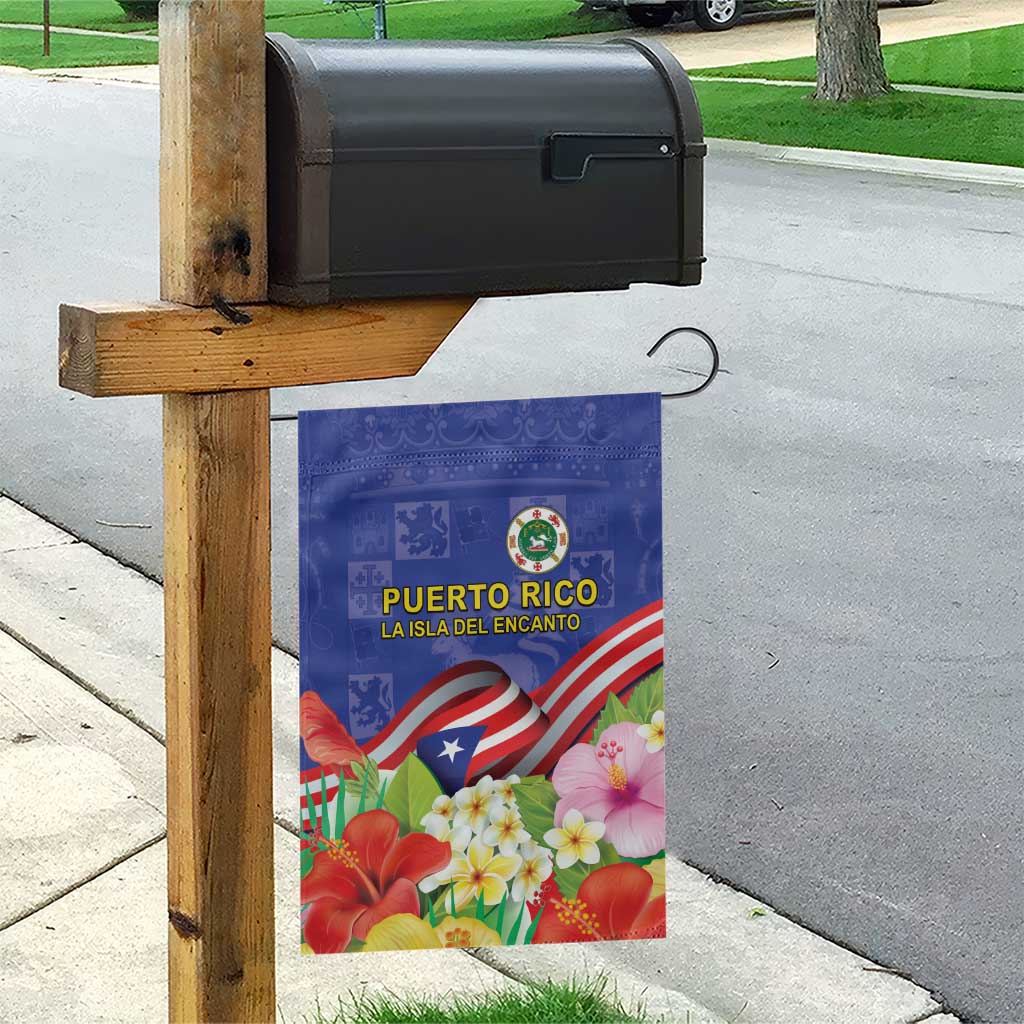 Puerto Rico Coat Of Arm Garden Flag With Thespesia Grandiflora Flowers - Wonder Print Shop