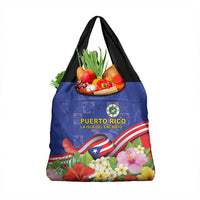 Puerto Rico Coat Of Arm Grocery Bag With Thespesia Grandiflora Flowers