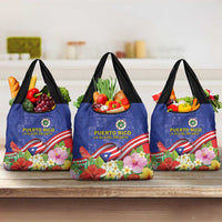 Puerto Rico Coat Of Arm Grocery Bag With Thespesia Grandiflora Flowers