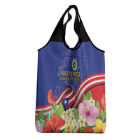 Puerto Rico Coat Of Arm Grocery Bag With Thespesia Grandiflora Flowers