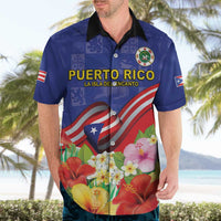 Puerto Rico Coat Of Arm Hawaiian Shirt With Thespesia Grandiflora Flowers - Wonder Print Shop