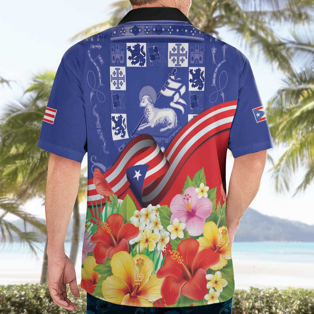 Puerto Rico Coat Of Arm Hawaiian Shirt With Thespesia Grandiflora Flowers - Wonder Print Shop