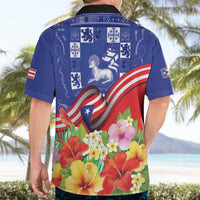 Puerto Rico Coat Of Arm Hawaiian Shirt With Thespesia Grandiflora Flowers - Wonder Print Shop