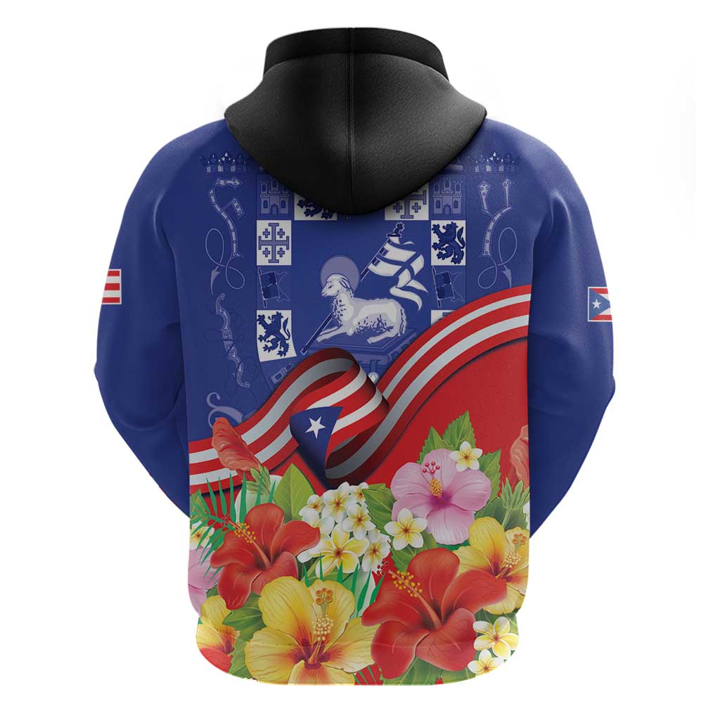 Puerto Rico Coat Of Arm Hoodie With Thespesia Grandiflora Flowers - Wonder Print Shop