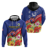 Puerto Rico Coat Of Arm Hoodie With Thespesia Grandiflora Flowers - Wonder Print Shop