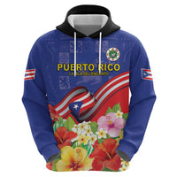 Puerto Rico Coat Of Arm Hoodie With Thespesia Grandiflora Flowers - Wonder Print Shop