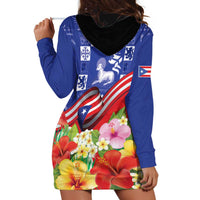 Puerto Rico Coat Of Arm Hoodie Dress With Thespesia Grandiflora Flowers - Wonder Print Shop