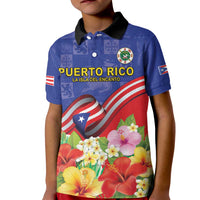 Puerto Rico Coat Of Arm Kid Polo Shirt With Thespesia Grandiflora Flowers - Wonder Print Shop