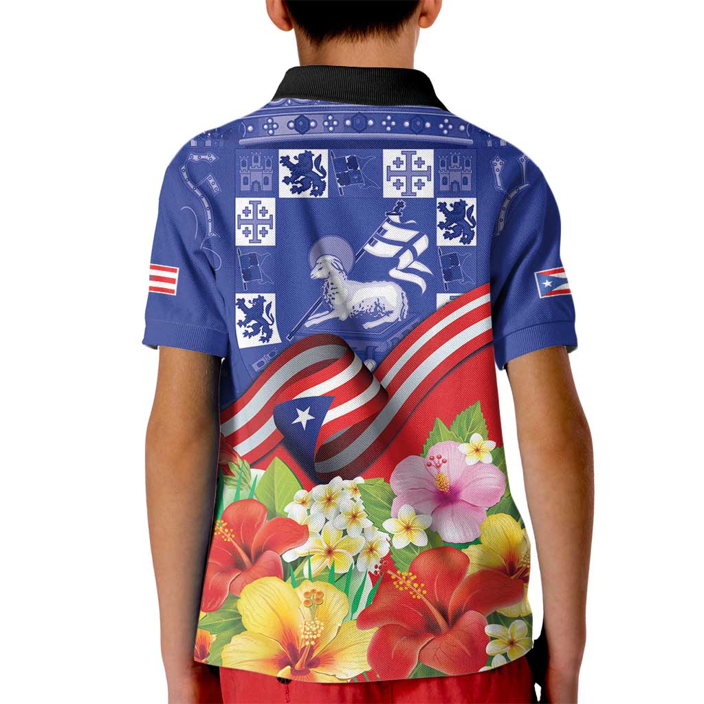 Puerto Rico Coat Of Arm Kid Polo Shirt With Thespesia Grandiflora Flowers - Wonder Print Shop