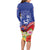 Puerto Rico Coat Of Arm Long Sleeve Bodycon Dress With Thespesia Grandiflora Flowers - Wonder Print Shop