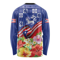 Puerto Rico Coat Of Arm Long Sleeve Shirt With Thespesia Grandiflora Flowers - Wonder Print Shop
