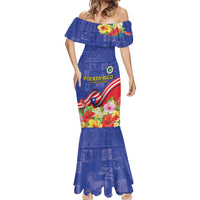 Puerto Rico Coat Of Arm Mermaid Dress With Thespesia Grandiflora Flowers - Wonder Print Shop