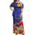 Puerto Rico Coat Of Arm Off Shoulder Maxi Dress With Thespesia Grandiflora Flowers - Wonder Print Shop