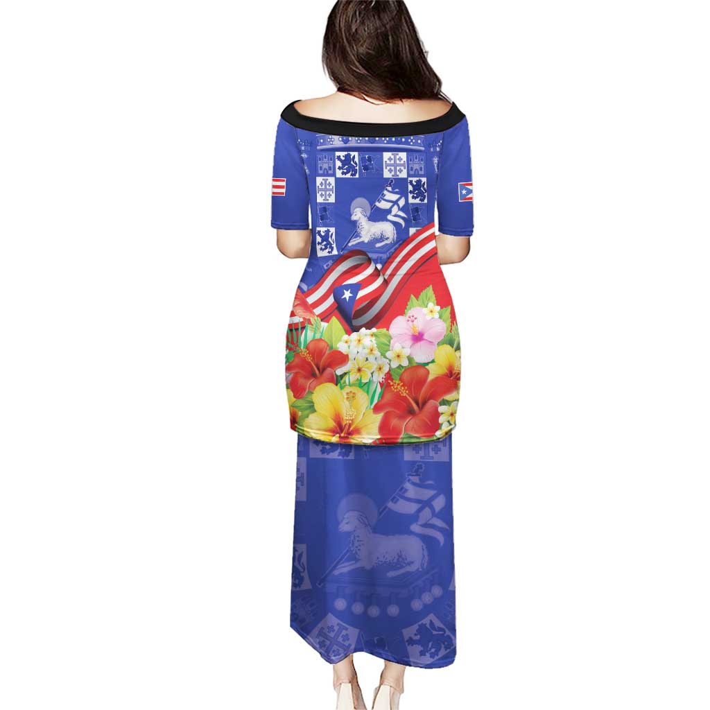 Puerto Rico Coat Of Arm Puletasi With Thespesia Grandiflora Flowers - Wonder Print Shop