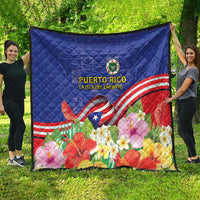 Puerto Rico Coat Of Arm Quilt With Thespesia Grandiflora Flowers - Wonder Print Shop