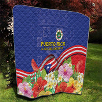 Puerto Rico Coat Of Arm Quilt With Thespesia Grandiflora Flowers - Wonder Print Shop