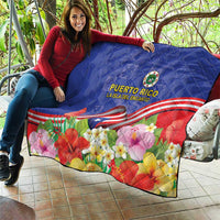 Puerto Rico Coat Of Arm Quilt With Thespesia Grandiflora Flowers - Wonder Print Shop