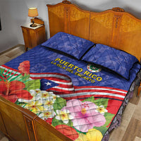 Puerto Rico Coat Of Arm Quilt Bed Set With Thespesia Grandiflora Flowers - Wonder Print Shop