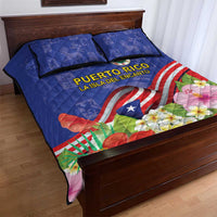Puerto Rico Coat Of Arm Quilt Bed Set With Thespesia Grandiflora Flowers - Wonder Print Shop