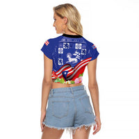Puerto Rico Coat Of Arm Raglan Cropped T Shirt With Thespesia Grandiflora Flowers - Wonder Print Shop