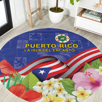 Puerto Rico Coat Of Arm Round Carpet With Thespesia Grandiflora Flowers