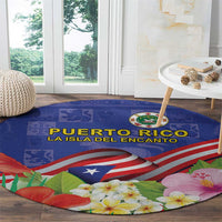 Puerto Rico Coat Of Arm Round Carpet With Thespesia Grandiflora Flowers