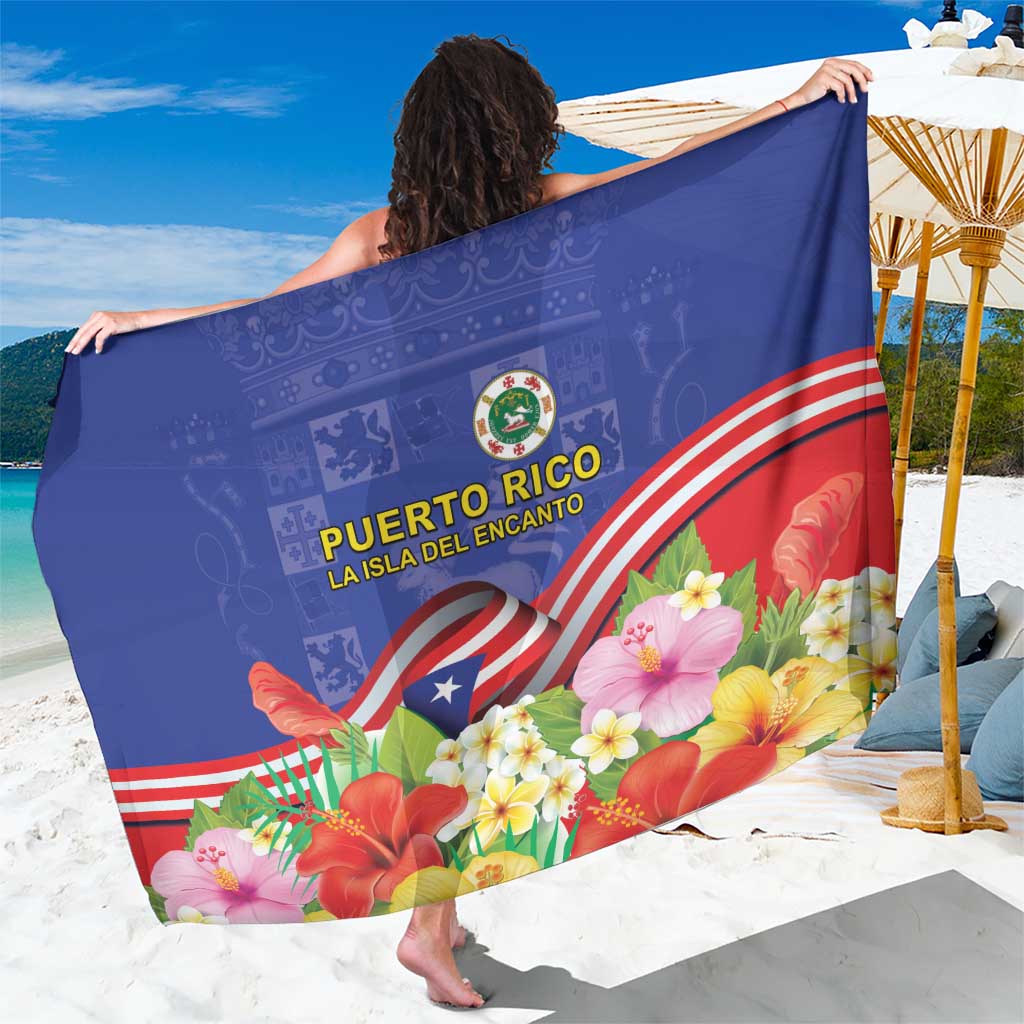 Puerto Rico Coat Of Arm Sarong With Thespesia Grandiflora Flowers - Wonder Print Shop
