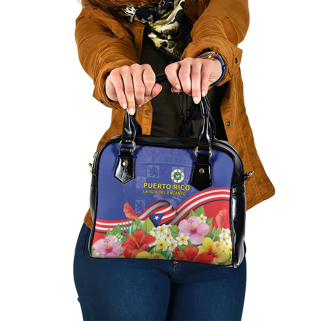 Puerto Rico Coat Of Arm Shoulder Handbag With Thespesia Grandiflora Flowers