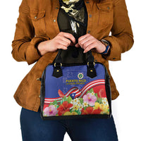 Puerto Rico Coat Of Arm Shoulder Handbag With Thespesia Grandiflora Flowers