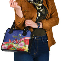 Puerto Rico Coat Of Arm Shoulder Handbag With Thespesia Grandiflora Flowers