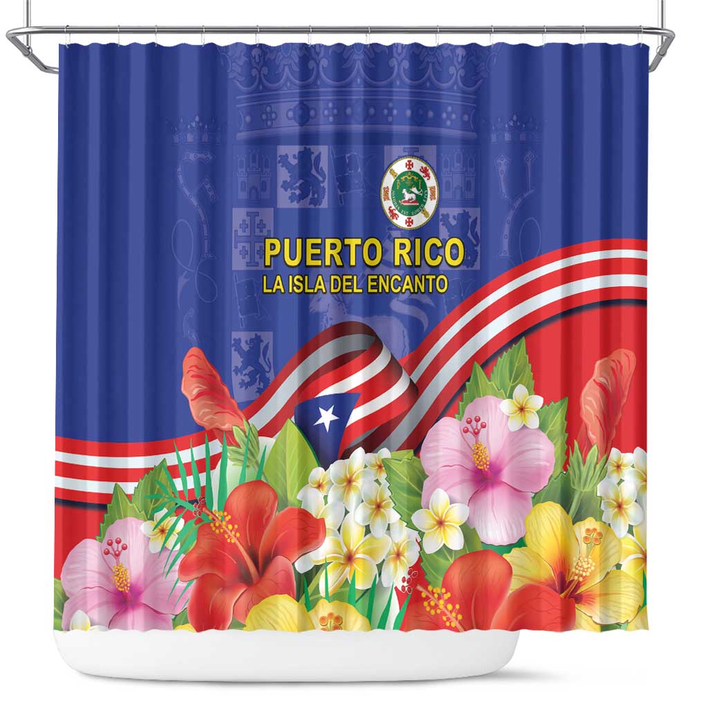 Puerto Rico Coat Of Arm Shower Curtain With Thespesia Grandiflora Flowers