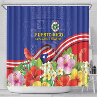 Puerto Rico Coat Of Arm Shower Curtain With Thespesia Grandiflora Flowers