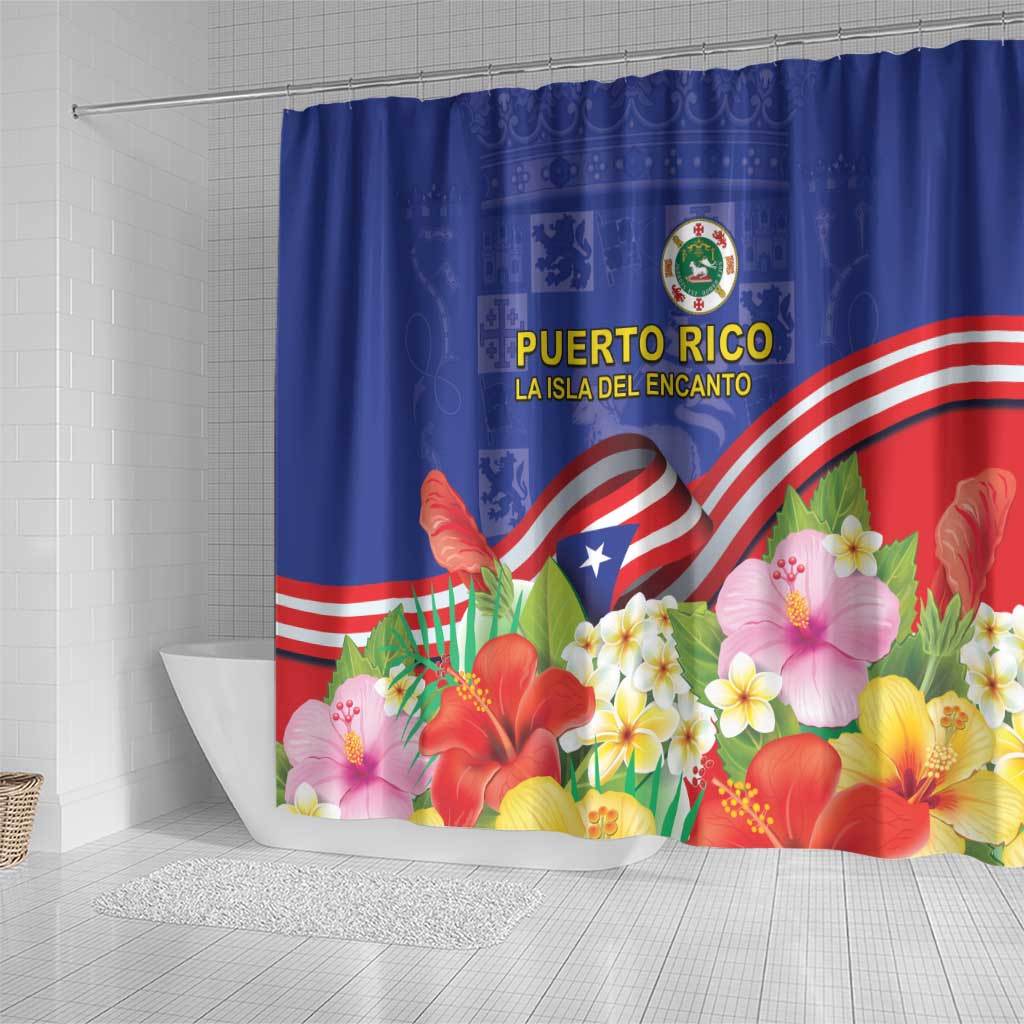 Puerto Rico Coat Of Arm Shower Curtain With Thespesia Grandiflora Flowers