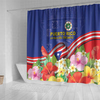 Puerto Rico Coat Of Arm Shower Curtain With Thespesia Grandiflora Flowers