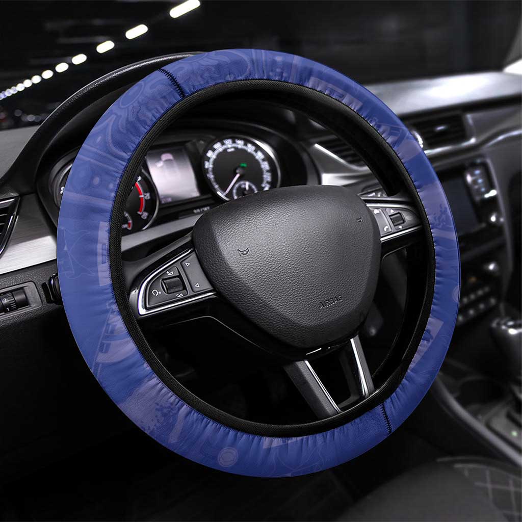Puerto Rico Coat Of Arm Steering Wheel Cover With Thespesia Grandiflora Flowers - Wonder Print Shop