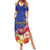 Puerto Rico Coat Of Arm Summer Maxi Dress With Thespesia Grandiflora Flowers - Wonder Print Shop