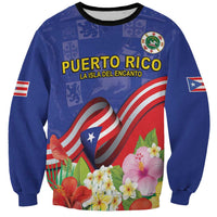 Puerto Rico Coat Of Arm Sweatshirt With Thespesia Grandiflora Flowers - Wonder Print Shop