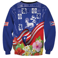 Puerto Rico Coat Of Arm Sweatshirt With Thespesia Grandiflora Flowers - Wonder Print Shop