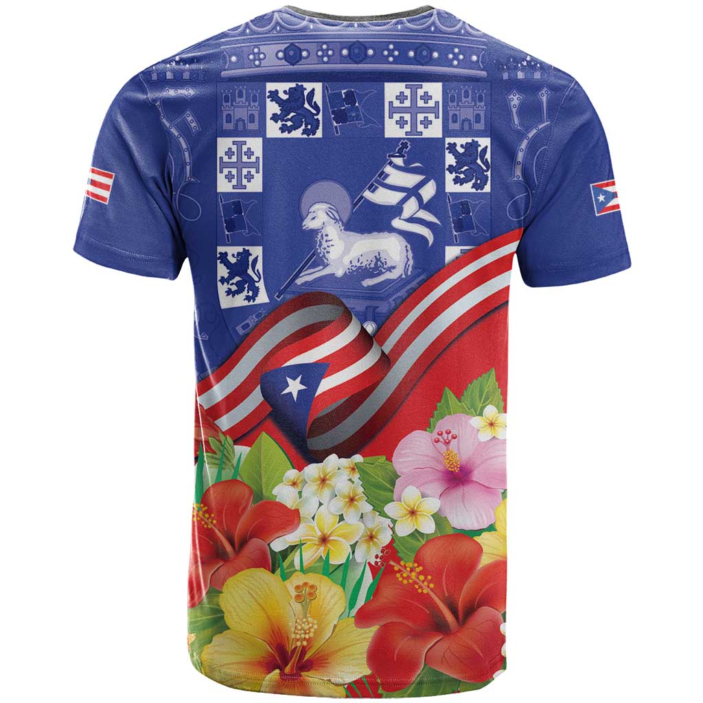 Puerto Rico Coat Of Arm T Shirt With Thespesia Grandiflora Flowers - Wonder Print Shop