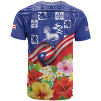 Puerto Rico Coat Of Arm T Shirt With Thespesia Grandiflora Flowers - Wonder Print Shop