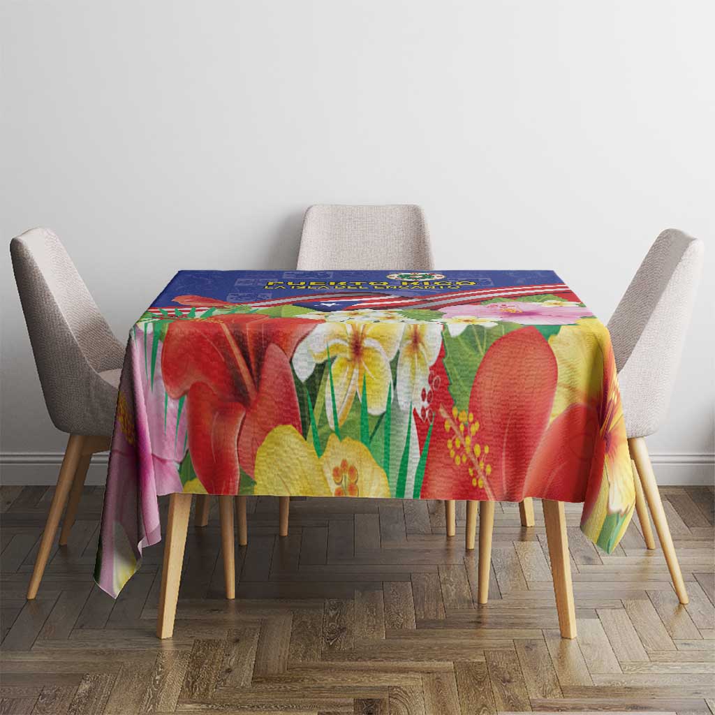 Puerto Rico Coat Of Arm Tablecloth With Thespesia Grandiflora Flowers - Wonder Print Shop