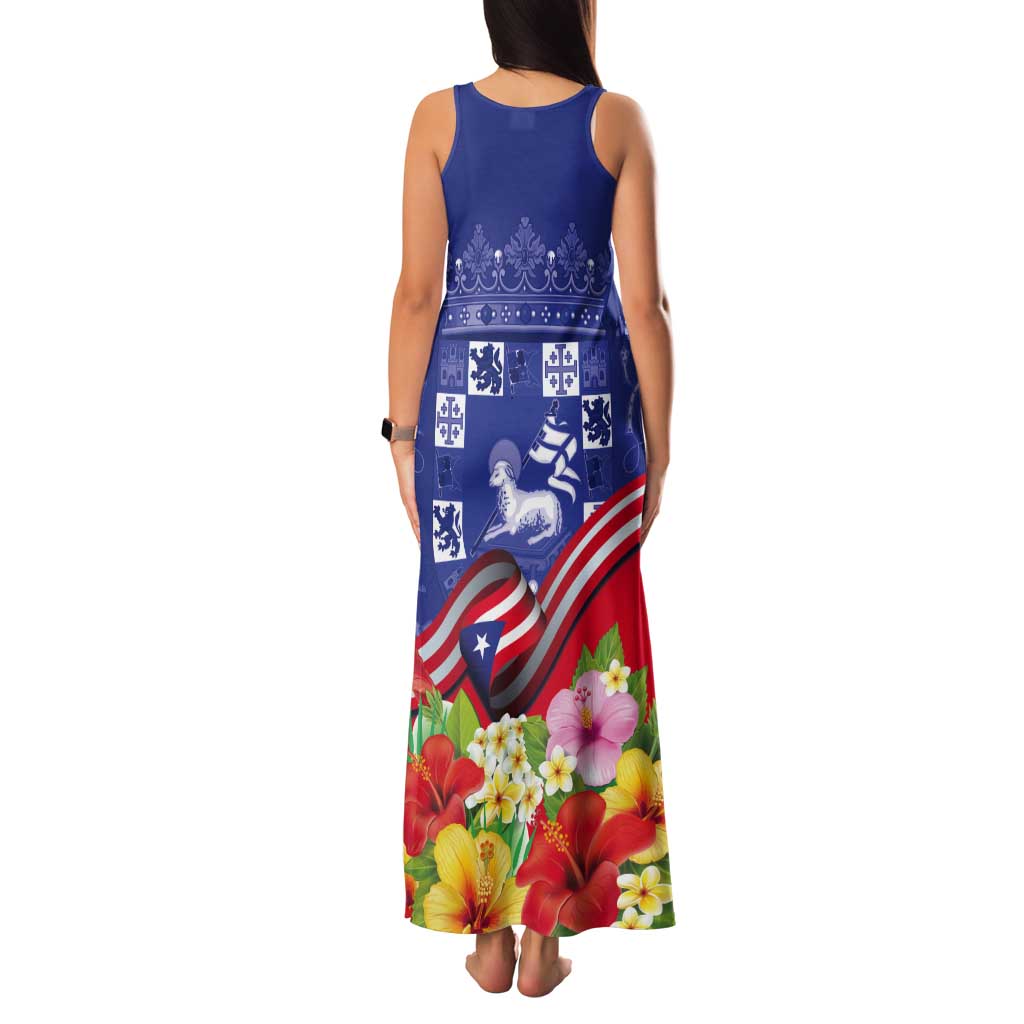 Puerto Rico Coat Of Arm Tank Maxi Dress With Thespesia Grandiflora Flowers - Wonder Print Shop
