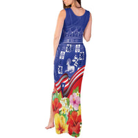 Puerto Rico Coat Of Arm Tank Maxi Dress With Thespesia Grandiflora Flowers - Wonder Print Shop