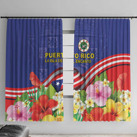 Puerto Rico Coat Of Arm Window Curtain With Thespesia Grandiflora Flowers - Wonder Print Shop