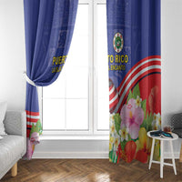Puerto Rico Coat Of Arm Window Curtain With Thespesia Grandiflora Flowers - Wonder Print Shop