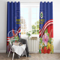 Puerto Rico Coat Of Arm Window Curtain With Thespesia Grandiflora Flowers - Wonder Print Shop