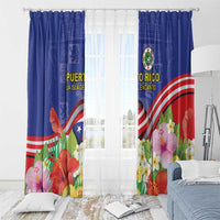 Puerto Rico Coat Of Arm Window Curtain With Thespesia Grandiflora Flowers - Wonder Print Shop