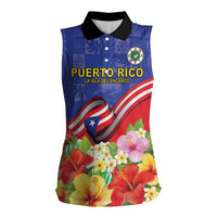 Puerto Rico Coat Of Arm Women Sleeveless Polo Shirt With Thespesia Grandiflora Flowers - Wonder Print Shop